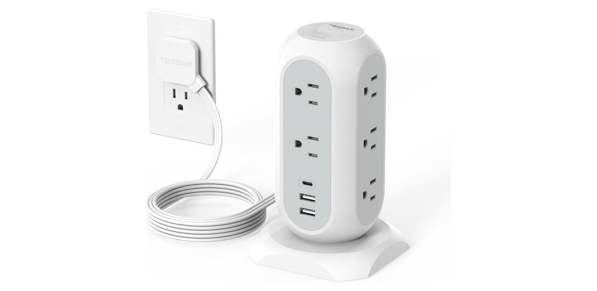 TESSAN Tower Power Strip Flat Plug with 11 Outlets 3 USB (1 USB C) TESSAN Tower Power Strip Flat Plug with 11 Outlets 3 USB (1 USB C)
