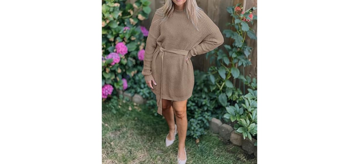 Taupe ZESICA Women's 2024 Fall Long Sleeve Sweater Dress