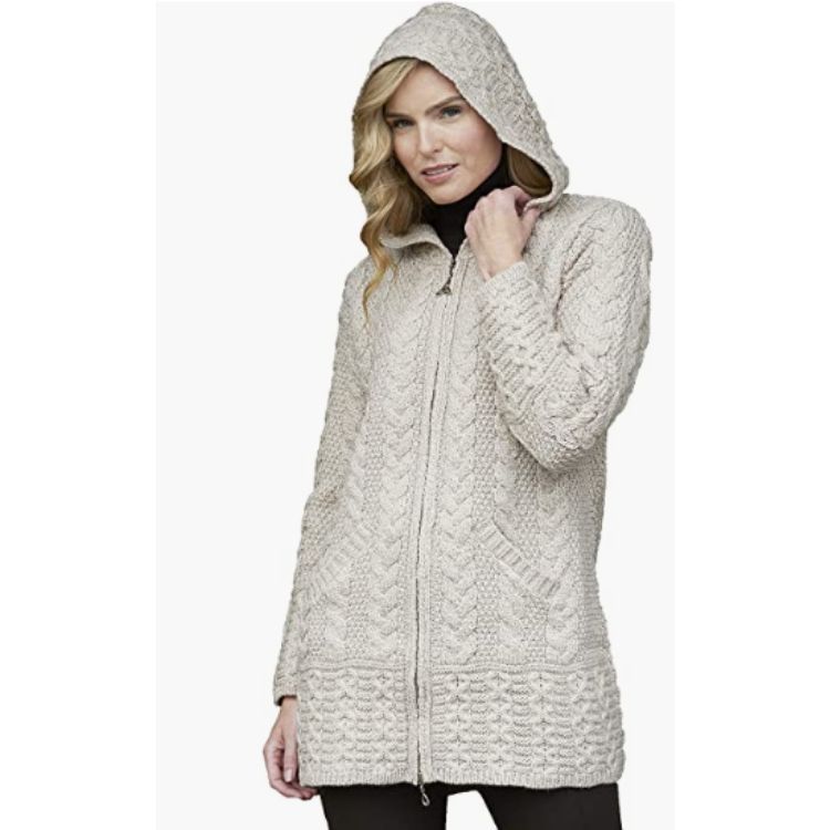 Aran Crafts Women&#039;s Irish Cable Zip Coat