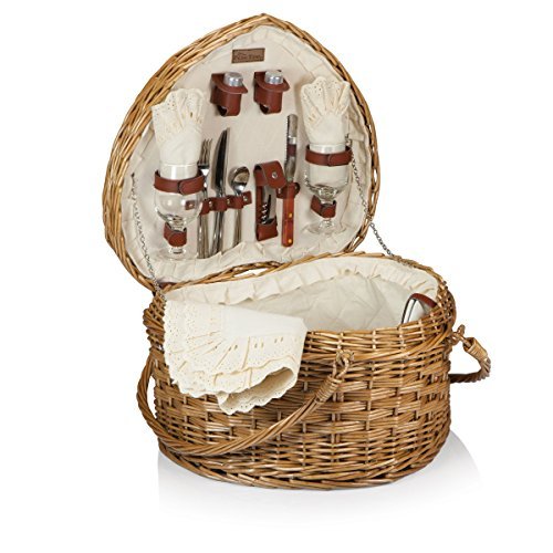Picnic Time Heart Willow Picnic Basket with Deluxe Service For 2
